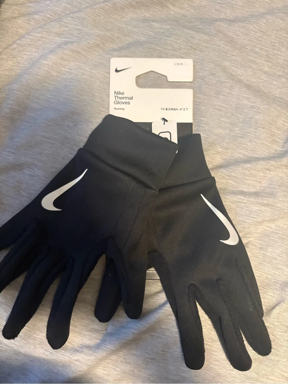 Nike Black Thermal Running Gloves with White Swoosh